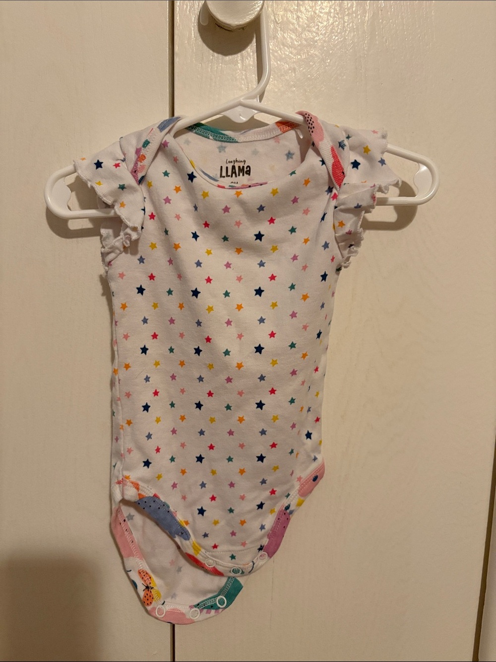 Llama White Multi-Star Ruffle Sleeve One-Piece Bodysuit